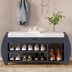 Shoe Storage Bench with Cushion and Curved Side