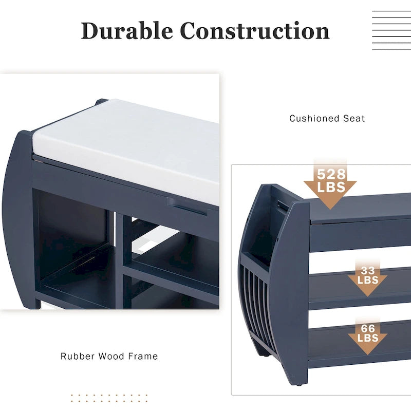 Shoe Storage Bench with Cushion and Curved Side