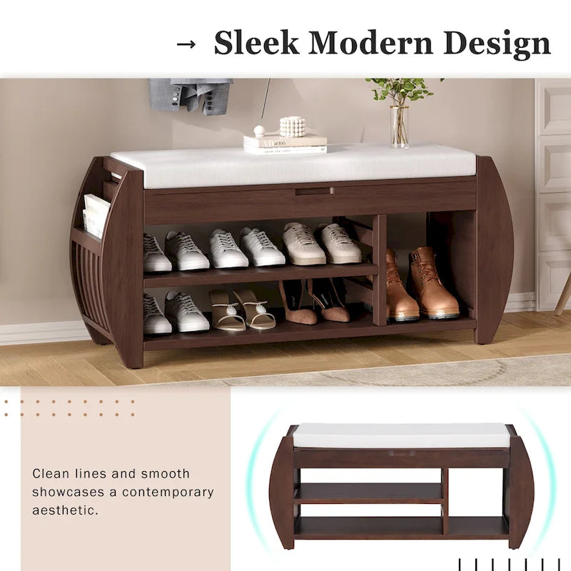 Shoe Storage Bench with Cushion and Curved Side