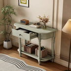 Retro Narrow Console Table with Curved Corner, Top Drawer & Open Shelf