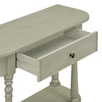 Retro Narrow Console Table with Curved Corner, Top Drawer & Open Shelf