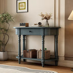 Retro Narrow Console Table with Curved Corner, Top Drawer & Open Shelf