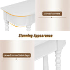 Retro Narrow Console Table with Curved Corner, Top Drawer & Open Shelf