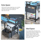 L Shaped Desk with File Drawer and Printer Stand, Reversible Corner Computer Desk with Power Outlet and LED Strip