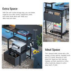 L Shaped Desk with File Drawer and Printer Stand, Reversible Corner Computer Desk with Power Outlet and LED Strip