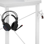 Farmhouse L-shaped Desk with Power Outlet, Gaming Table with Hutch and LED Light