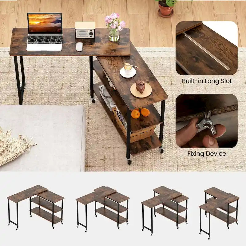 Gymax 360 Free Rotating Sofa Side Table Mobile L-shaped Laptop Table - See Details