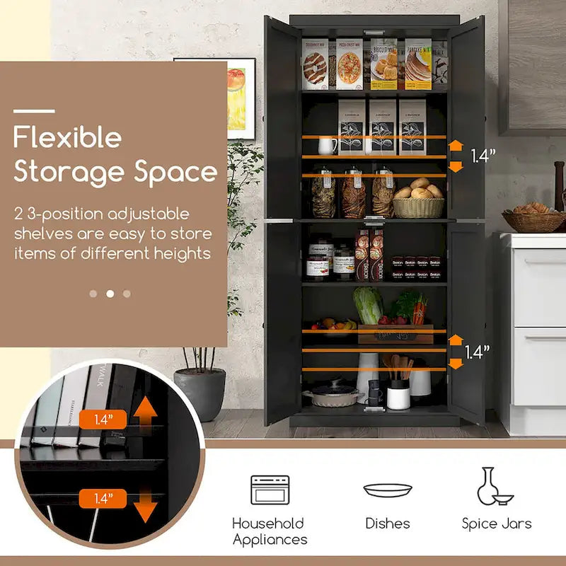 Gymax 72.5 Kitchen Pantry w/4 Door 6-Tier Shelves Freestanding