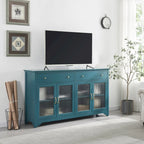 Modern Coastal Teal TV Cabinets with 2 Storage Cabinets, 2 Drawers and Gold Handles for Living Room and Bedroom