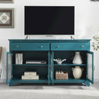Modern Coastal Teal TV Cabinets with 2 Storage Cabinets, 2 Drawers and Gold Handles for Living Room and Bedroom