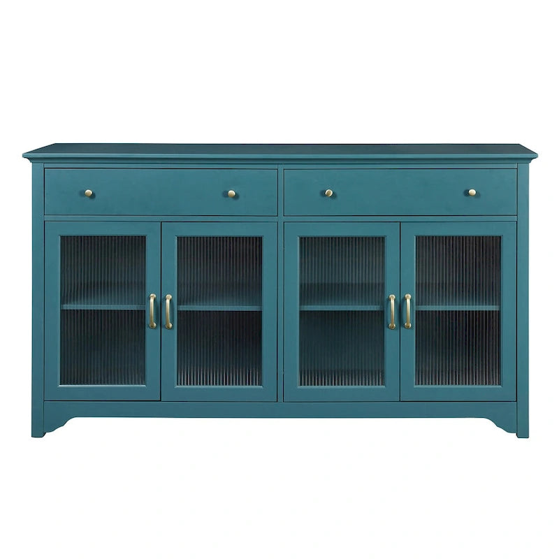 Modern Coastal Teal TV Cabinets with 2 Storage Cabinets, 2 Drawers and Gold Handles for Living Room and Bedroom