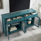 Modern Coastal Teal TV Cabinets with 2 Storage Cabinets, 2 Drawers and Gold Handles for Living Room and Bedroom