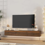 Modern Wood Floating TV Stand with 3 Storage Cabinets and LED Lights for Living Room Bedroom and Home Theater