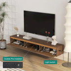 Modern Wood Floating TV Stand with 3 Storage Cabinets and LED Lights for Living Room Bedroom and Home Theater