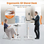 42.5 H Tall Small Standing Desk Mobile Portable Rolling Laptop PC Table Adjustable Height w/ Wheels