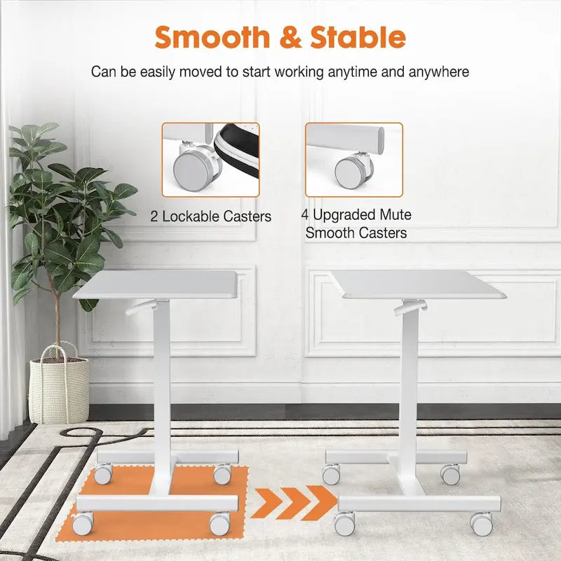 42.5 H Tall Small Standing Desk Mobile Portable Rolling Laptop PC Table Adjustable Height w/ Wheels