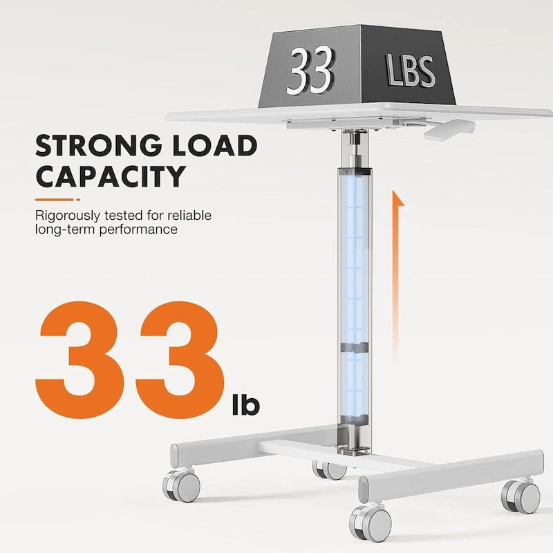 42.5 H Tall Small Standing Desk Mobile Portable Rolling Laptop PC Table Adjustable Height w/ Wheels