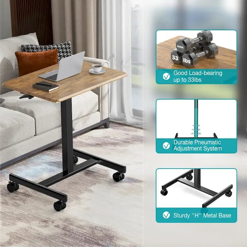 42.5 H Tall Small Standing Desk Mobile Portable Rolling Laptop PC Table Adjustable Height w/ Wheels