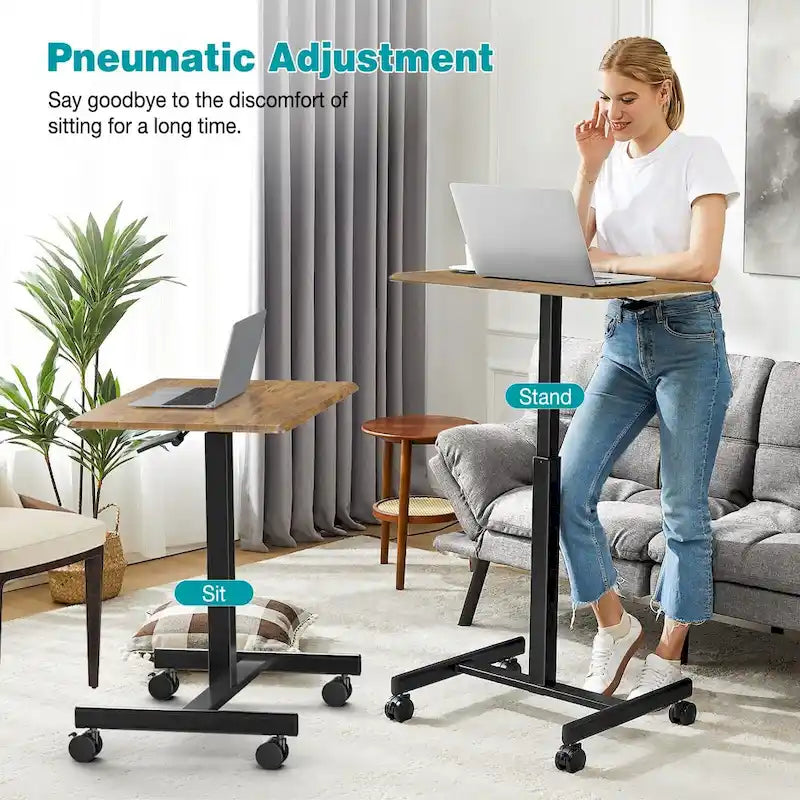42.5 H Tall Small Standing Desk Mobile Portable Rolling Laptop PC Table Adjustable Height w/ Wheels
