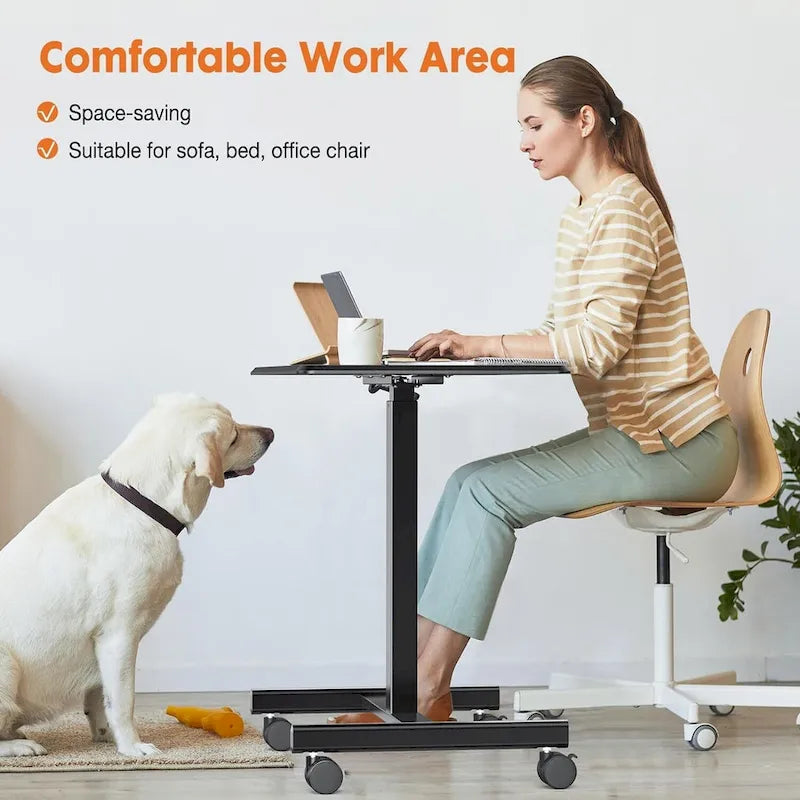 42.5 H Tall Small Standing Desk Mobile Portable Rolling Laptop PC Table Adjustable Height w/ Wheels