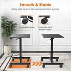 42.5 H Tall Small Standing Desk Mobile Portable Rolling Laptop PC Table Adjustable Height w/ Wheels
