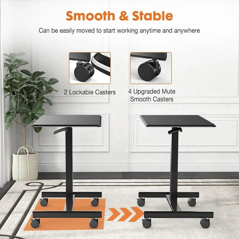 42.5 H Tall Small Standing Desk Mobile Portable Rolling Laptop PC Table Adjustable Height w/ Wheels