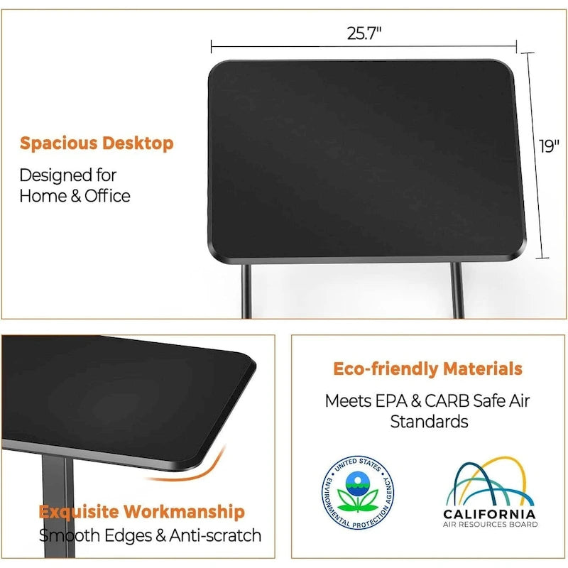 42.5 H Tall Small Standing Desk Mobile Portable Rolling Laptop PC Table Adjustable Height w/ Wheels