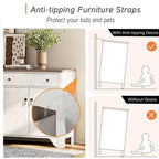 WAMPAT Farmhouse 3PCS Bedroom Set, 59 W Large Sideboard Buffet Cabinet,and Wood Nightstands Set of 2 with Charging Station