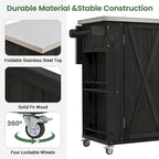 Outdoor Solid Fir Wood Kitchen Island with Stainless Steel Top,Mobile Outdoor Cart with Barn Doors,Drawer