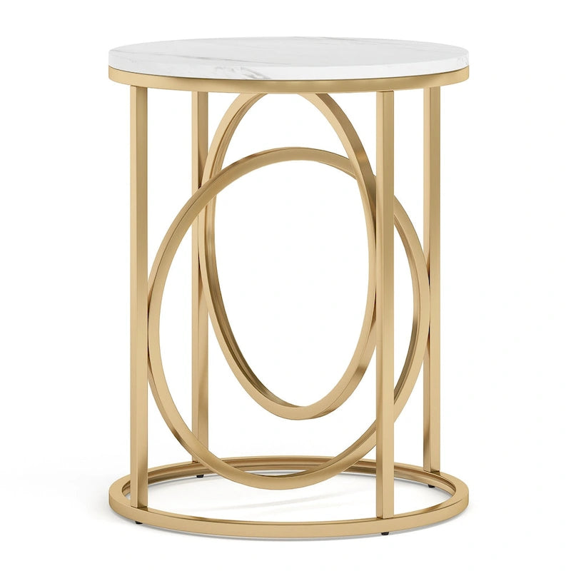 Modern Round Side End Table for Living Room, Tall Narrow Nightstand for Bedroom