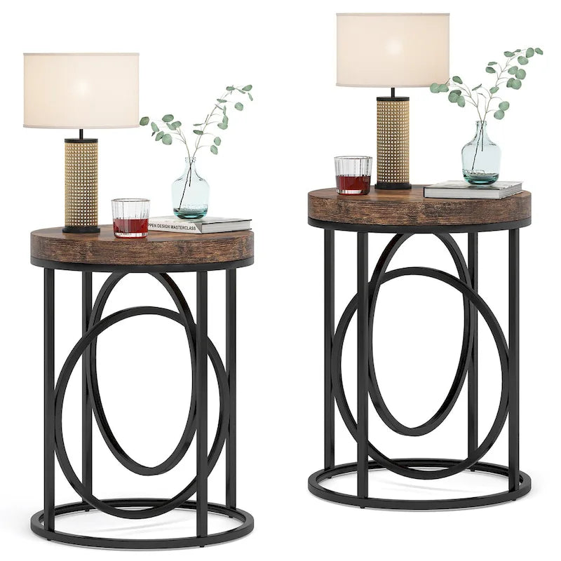 Modern Round Side End Table for Living Room, Tall Narrow Nightstand for Bedroom
