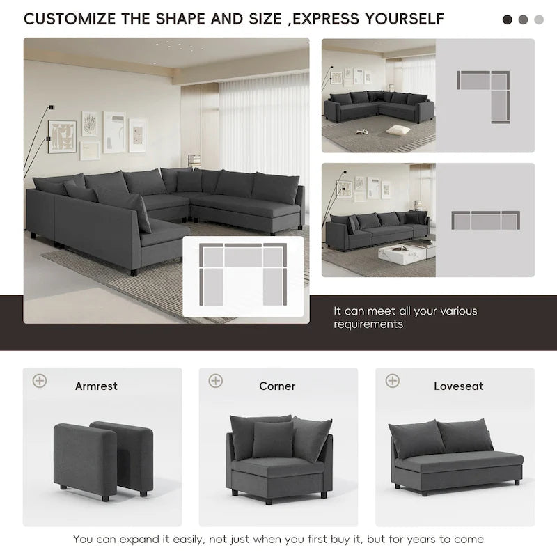 116 Chenille U-Shaped Modular Sectional Sofa, 8-Seater