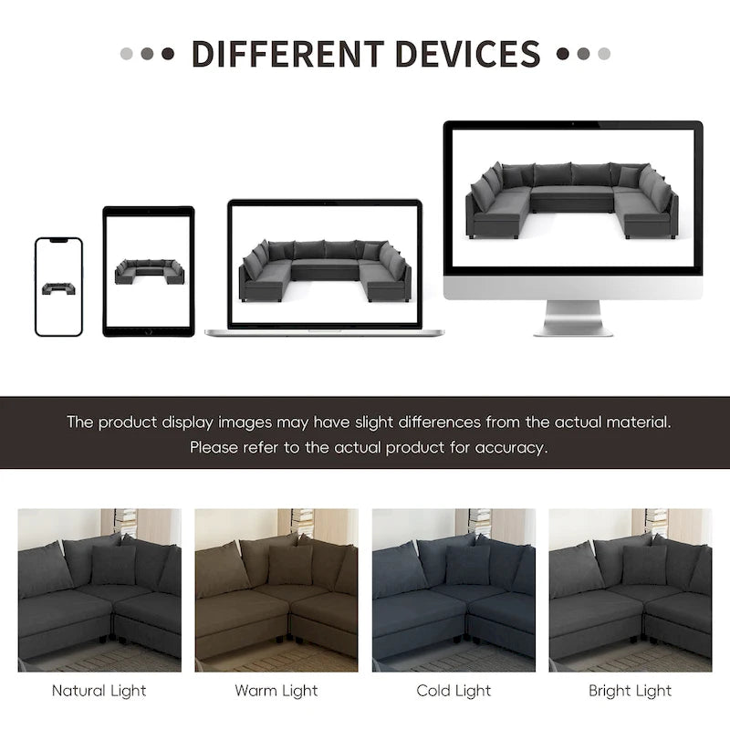 116 Chenille U-Shaped Modular Sectional Sofa, 8-Seater