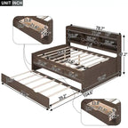 Full Size Wooden Captain Platform Bed with Built-in Bookshelves, Three Storage Drawers and Trundle