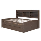 Full Size Wooden Captain Platform Bed with Built-in Bookshelves, Three Storage Drawers and Trundle