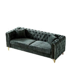 Green Chenille Tufted Upholstered 3-seater Sofa with Metal Legs