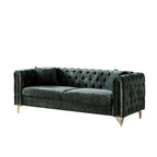 Green Chenille Tufted Upholstered 3-seater Sofa with Metal Legs