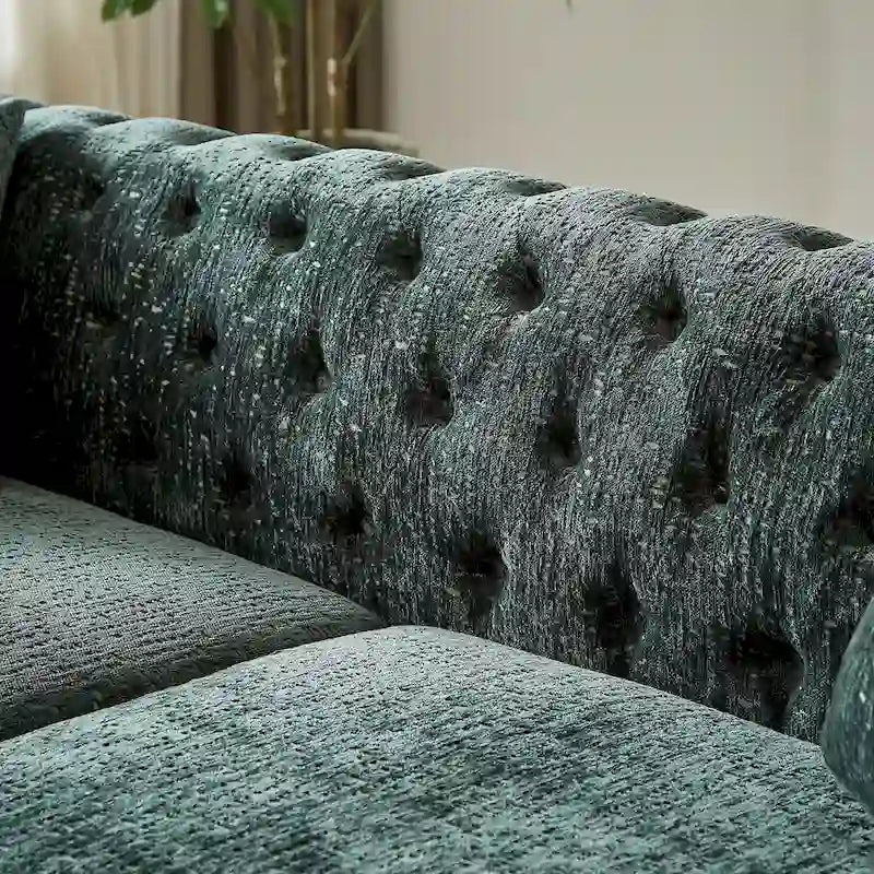 Green Chenille Tufted Upholstered 3-seater Sofa with Metal Legs
