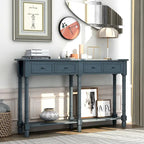 TREXM Solid Wood Console Table with Storage Drawers and Bottom Shelf