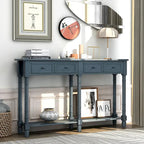 TREXM Solid Wood Console Table with Storage Drawers and Bottom Shelf