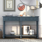 TREXM Solid Wood Console Table with Storage Drawers and Bottom Shelf