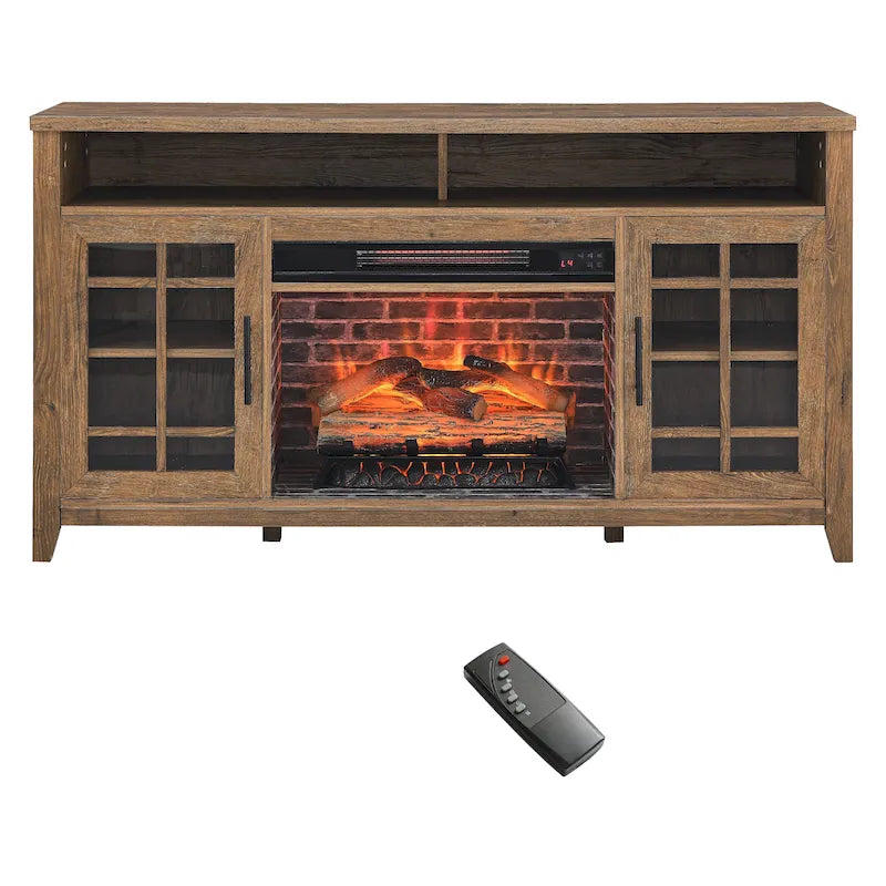 55 Inch Tv Media Stand With Electric Fireplace Kd Inserts Heater,Gray Wash Color