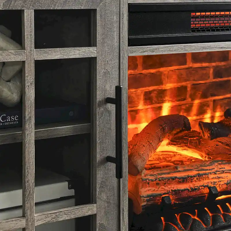 55 Inch Tv Media Stand With Electric Fireplace Kd Inserts Heater,Gray Wash Color