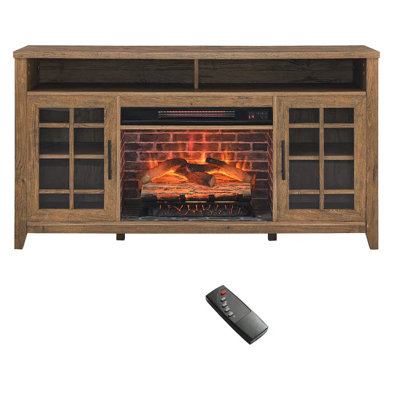 55 Inch Tv Media Stand With Electric Fireplace Kd Inserts Heater,Gray Wash Color