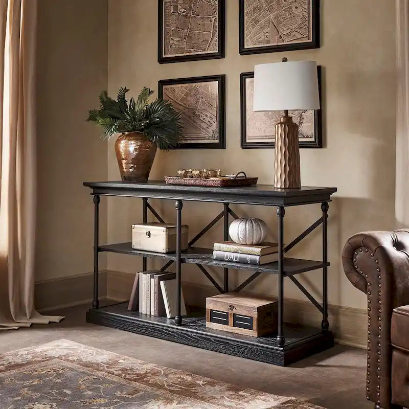Dubrovnik Cornice Iron and Wood Entryway Console Table