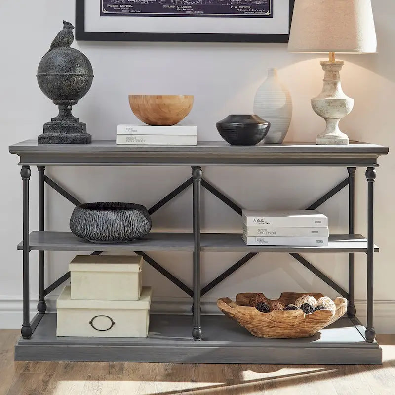 Dubrovnik Cornice Iron and Wood Entryway Console Table
