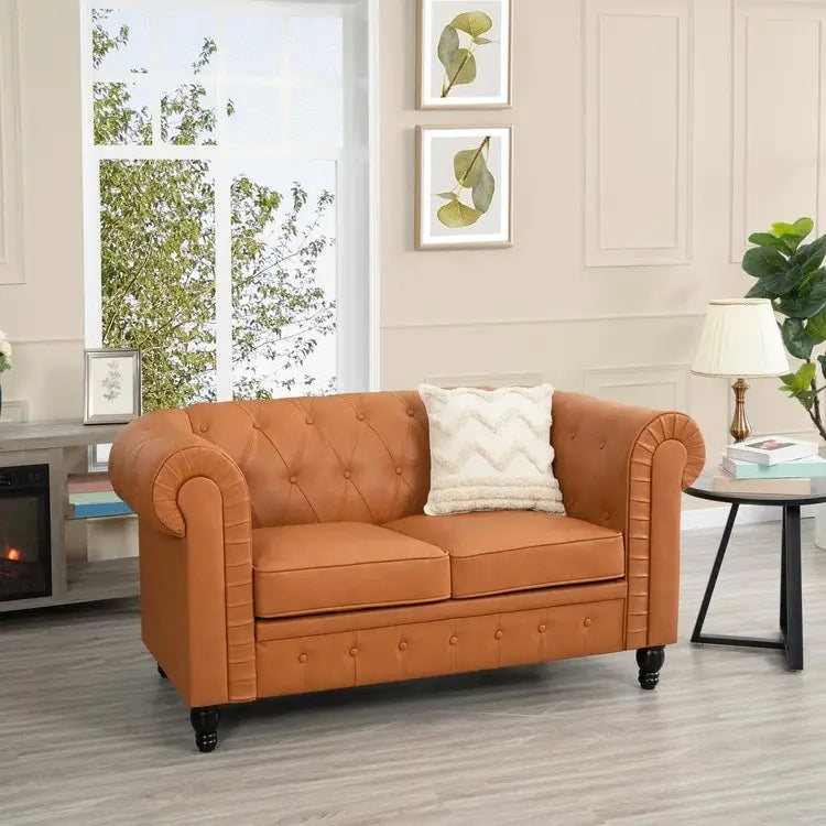 Emery Chesterfield Loveseat, Luxurious Comfort for Cozy Living Rooms, Mid-Century Modern couch, Elegance & Serenity