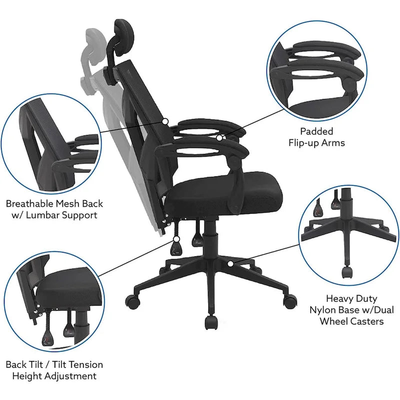 Adjustable Office Chair with Headrest Ergonomic Desk Chair High Back Mesh Office Chairs with Lumbar Support with Wheels