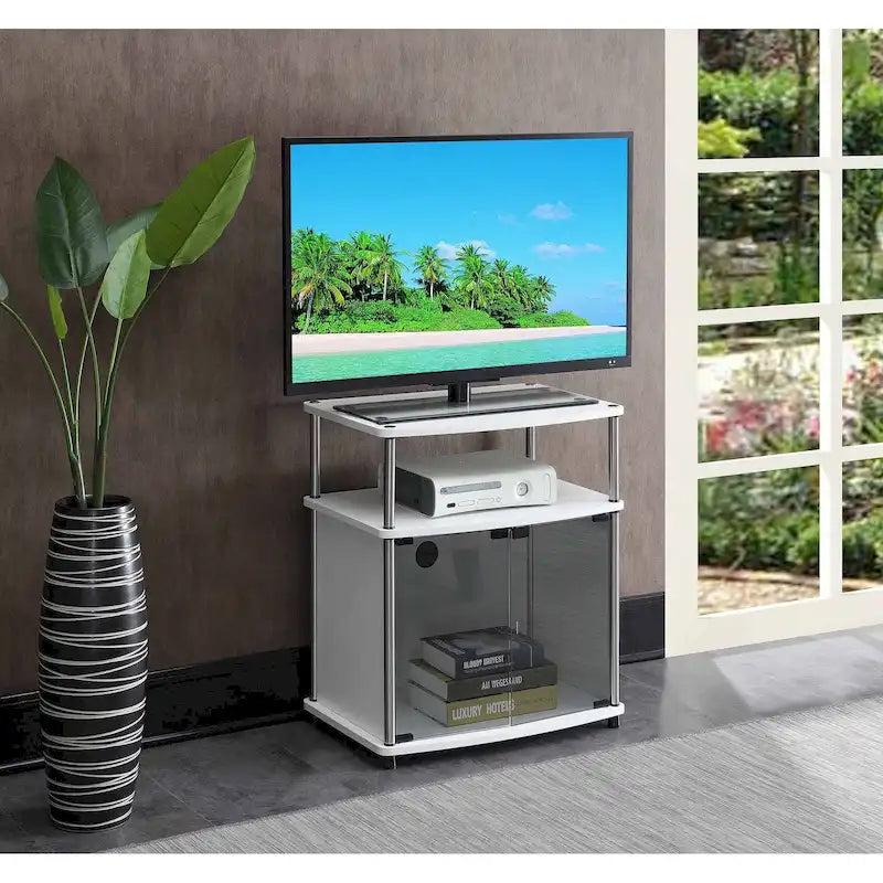 Convenience Concepts Designs2Go 26 inch TV Stand with Black Glass Storage Cabinet and Shelf