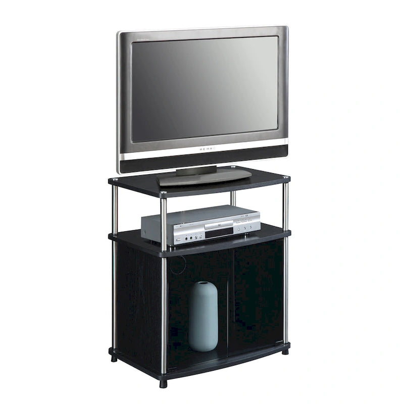 Convenience Concepts Designs2Go 26 inch TV Stand with Black Glass Storage Cabinet and Shelf